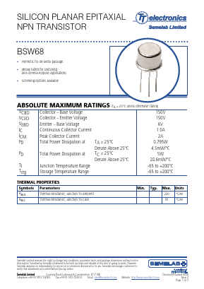 BSW68 Datasheet PDF TT Electronics.