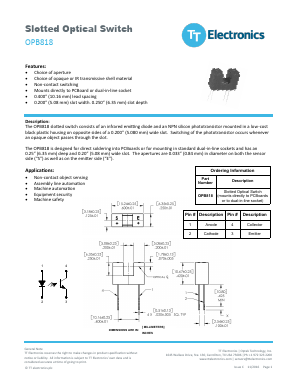 OPB818 Datasheet PDF TT Electronics.