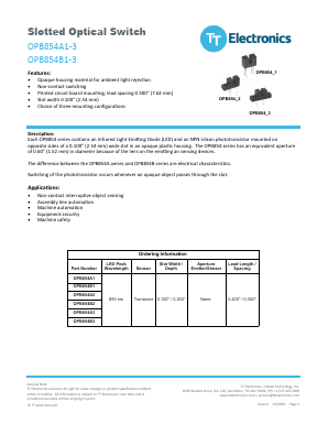 OPB854A1 Datasheet PDF TT Electronics.