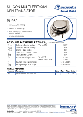 BUP52 Datasheet PDF TT Electronics.