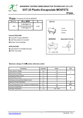 TF2026 Datasheet PDF Shenzhen Tuofeng Semiconductor Technology Co