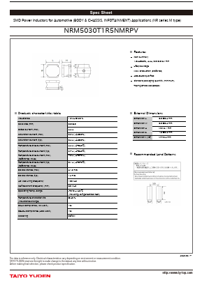 NRM5030T1R5NMRPV Datasheet PDF TAIYO YUDEN