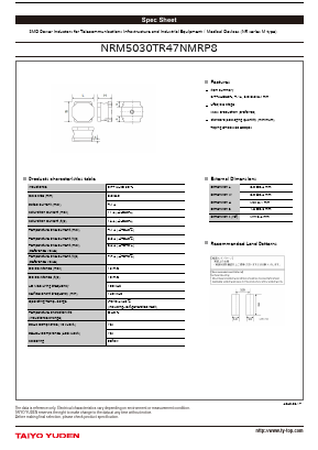 NRM5030TR47NMRP8 Datasheet PDF TAIYO YUDEN