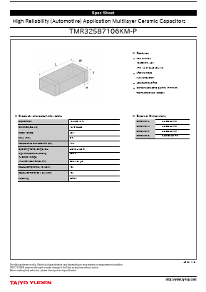 TMR325B7106KM-P Datasheet PDF TAIYO YUDEN