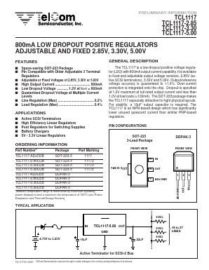 TCL1117-5.00 Datasheet PDF TelCom Semiconductor Inc => Microchip