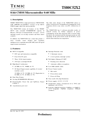 TS80C52X2-LCED Datasheet PDF Temic Semiconductors