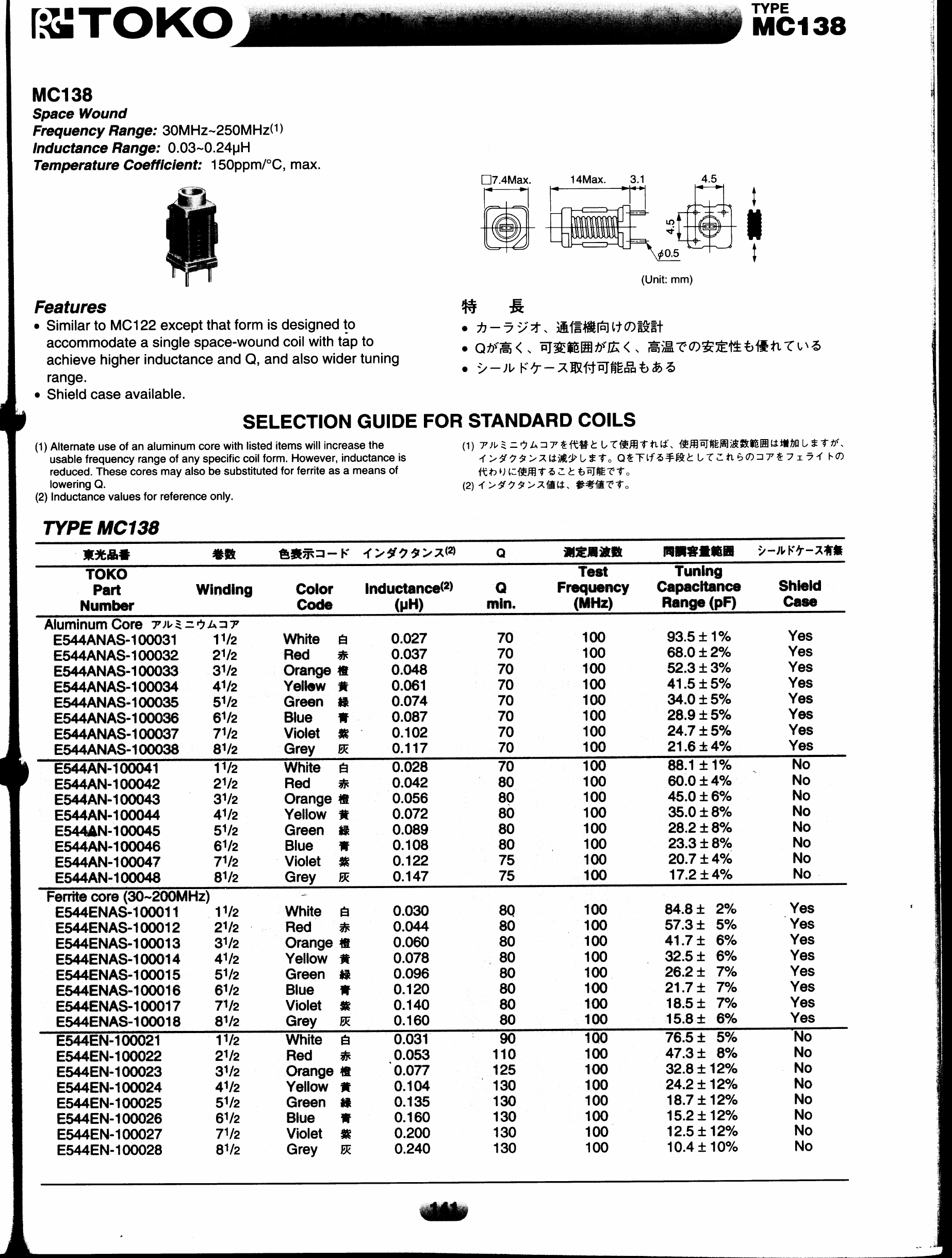 E544ENAS-100018 Datasheet PDF Toko America Inc 