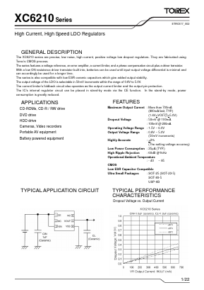 XC6210A372D Datasheet PDF TOREX SEMICONDUCTOR