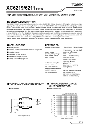 XC6219D341PL Datasheet PDF TOREX SEMICONDUCTOR