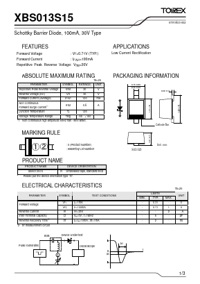 XBS013S15 Datasheet PDF TOREX SEMICONDUCTOR