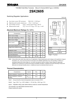 2SK2605 Datasheet PDF Toshiba