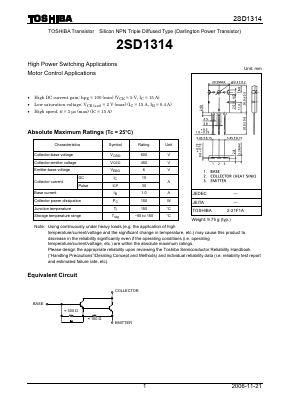 2SD1314 Datasheet PDF Toshiba