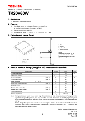 TK20V60W Datasheet PDF Toshiba