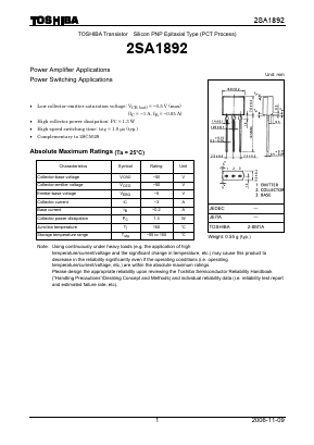 2SA1892 Datasheet PDF Toshiba