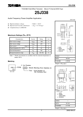 2SJ338 Datasheet PDF Toshiba