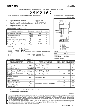 2SK2162 Datasheet PDF Toshiba