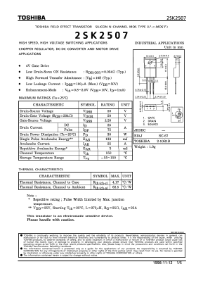 2SK2507 Datasheet PDF Toshiba
