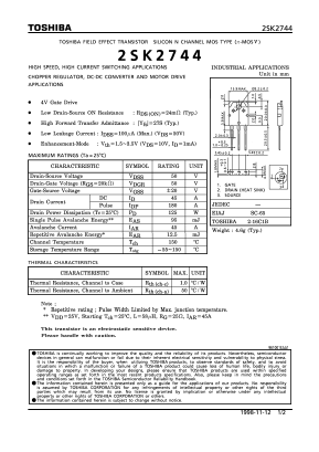 2SK2744 Datasheet PDF Toshiba