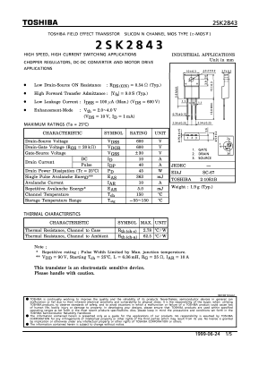 2SK2843 Datasheet PDF Toshiba