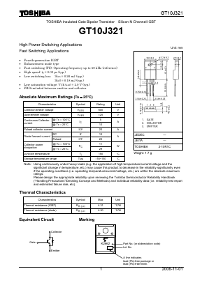 GT10J321 Datasheet PDF Toshiba