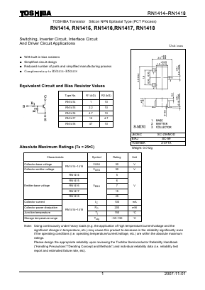 RN1416 Datasheet PDF Toshiba