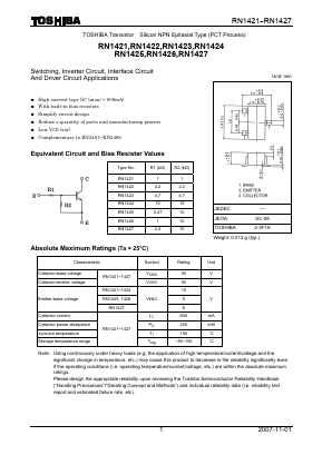 RN1424 Datasheet PDF Toshiba