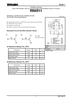 RN4911 Datasheet PDF Toshiba