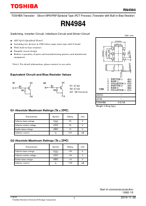 RN4984 Datasheet PDF Toshiba