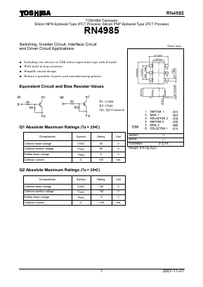 RN4985 Datasheet PDF Toshiba