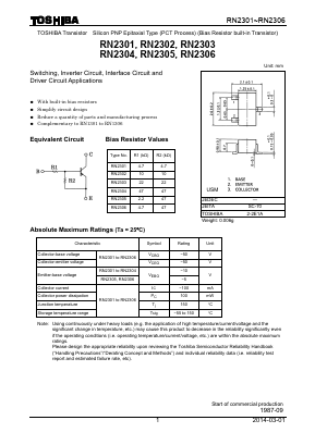 RN2302(TE85L,F) Datasheet PDF Toshiba