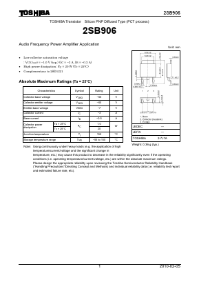 2SB906 Datasheet PDF Toshiba