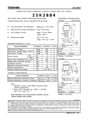 2SK2884 Datasheet PDF Toshiba
