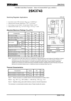 2SK3743 Datasheet PDF Toshiba