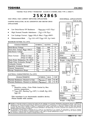 2SK2865 Datasheet PDF Toshiba
