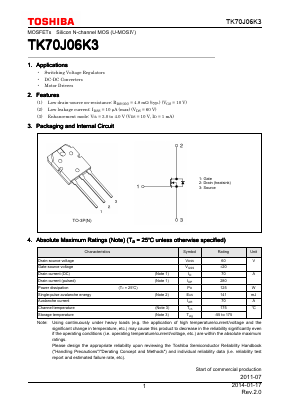 TK70J06K3 Datasheet PDF Toshiba