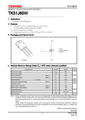 TK31J60W Datasheet PDF Toshiba