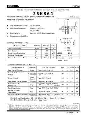 2SK364 Datasheet PDF Toshiba