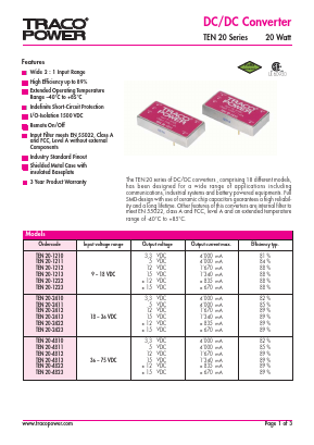 TEN20-2411 Datasheet PDF Traco Power