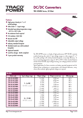 TEN20-2412WIN Datasheet PDF Traco Power