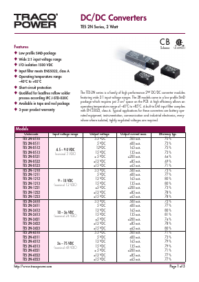 TES2N-0522 Datasheet PDF Traco Power