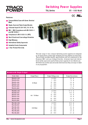 TXL060-0512D Datasheet PDF Traco Power