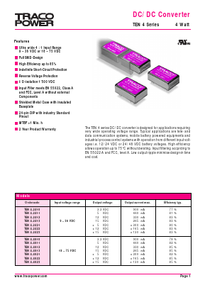 TEN4-2412 Datasheet PDF Traco Power