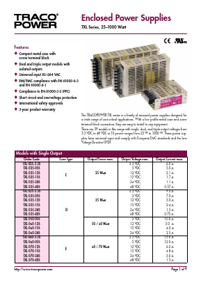 TXL100-0512DI Datasheet PDF Traco Power