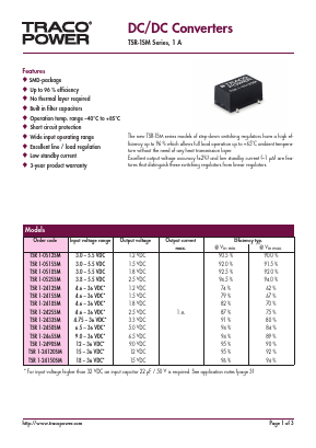 TSR1-2433SM Datasheet PDF Traco Power