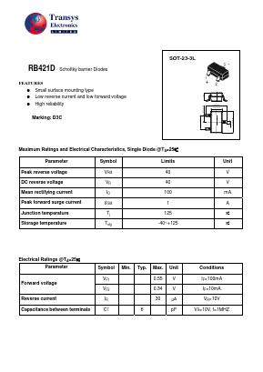 RB421D Datasheet PDF Transys Electronics Limited