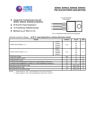 BDW94A Datasheet PDF Transys Electronics