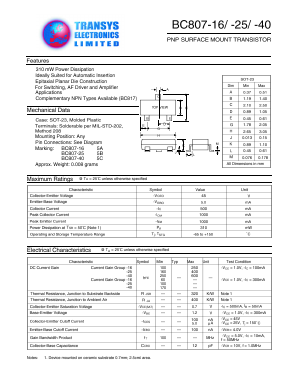 BC807-25/5B Datasheet PDF Transys Electronics