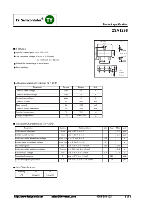 A1298 Datasheet PDF TY Semiconductor