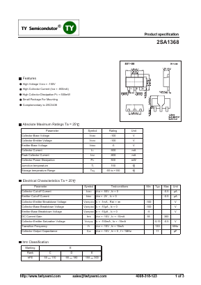 2SA1368 Datasheet PDF TY Semiconductor