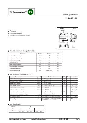 2SA1531A Datasheet PDF TY Semiconductor